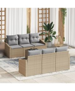 vidaXL Zestaw Sof Ogrodowych  7 Części z Poduszkami Beżowy Polirattan Dārza mēbeļu komplekti