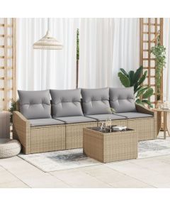 vidaXL Zestaw Sof Ogrodowych  5 sztuk z Poduszkami Beżowy Poli Rattan Dārza mēbeļu komplekti