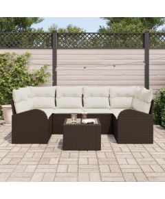 vidaXL Zestaw sof ogrodowych 7-częściowy z poduszkami Brązowy Polirattan Dārza mēbeļu komplekti