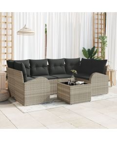 vidaXL 7-częściowy zestaw sof ogrodowych z poduszkami w szarym polirattanie Dārza mēbeļu komplekti