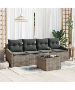 vidaXL 5-częściowy Zestaw Sofowy z Poduszkami Szary Polirattan Dārza mēbeļu komplekti