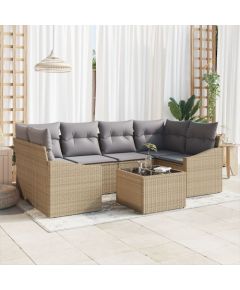 vidaXL Zestaw 7 Elementów Sof Ogrodowych z Poduszkami Beżowy Polirattan Dārza mēbeļu komplekti