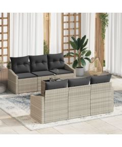 vidaXL Zestaw sofy ogrodowej  7-częściowy z poduszkami jasnoszary polirattan Dārza mēbeļu komplekti