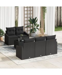 vidaXL 6-częściowy zestaw sof ogrodowych z poduszkami Czarny Polirattan Dārza mēbeļu komplekti