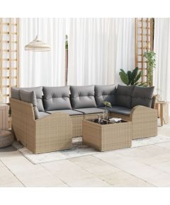 vidaXL Zestaw 7-częściowych sof ogrodowych z poduszkami Beżowy Polirattan Dārza mēbeļu komplekti