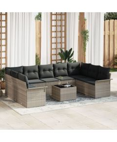 vidaXL 10-częściowy zestaw sof ogrodowych z poduszkami szary polirattan Dārza mēbeļu komplekti