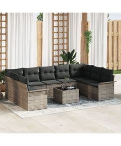 vidaXL 9 Elementowy Zestaw Sofy Ogrodowej z Poduszkami Czarny Poli Rattan Dārza mēbeļu komplekti