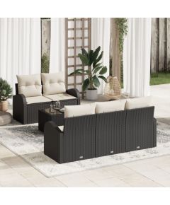 vidaXL Zestaw 6 sztuk sof ogrodowych z poduszkami Czarny Polirattan Dārza mēbeļu komplekti