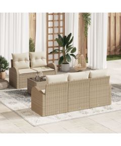 vidaXL Zestaw sof ogrodowych  6 części z poduszkami Beżowy Rattan Dārza mēbeļu komplekti