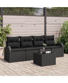 vidaXL 5-częściowy zestaw sof ogrodowych z poduszkami Czarny Polirattan Dārza mēbeļu komplekti