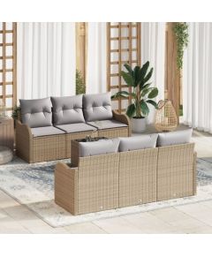 vidaXL Zestaw sofy ogrodowej  7 elementów z poduszkami Beżowy Polirattan Dārza mēbeļu komplekti