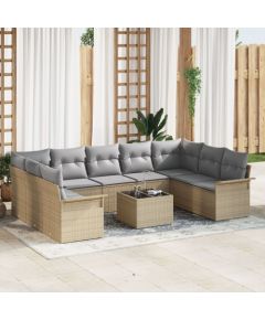 vidaXL 10-częściowy zestaw mebli ogrodowych z poduszkami czarny polirattan Dārza mēbeļu komplekti