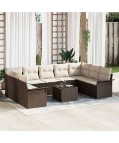 vidaXL 9-elementowy komplet sof ogrodowych z poduszkami szary polirattan Dārza mēbeļu komplekti