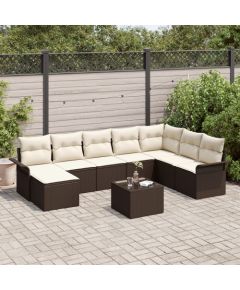 vidaXL Zestaw sofy ogrodowej  z 8 elementami i poduszkami w brązowym rattanie polietylenowym Dārza mēbeļu komplekti