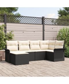 vidaXL 6-częściowy zestaw sof ogrodowych z poduszkami czarny polirattan Dārza mēbeļu komplekti