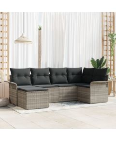 vidaXL Zestaw 6 częściowy sof ogrodowych z poduszkami jasnoszary rattan Dārza mēbeļu komplekti