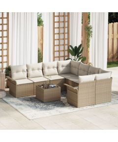 vidaXL 9-częściowy zestaw sofy ogrodowej z poduszkami Beżowy polirattan Dārza mēbeļu komplekti