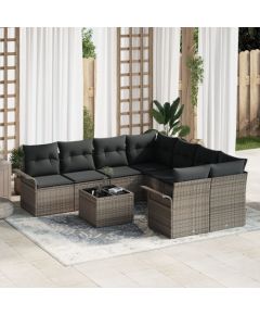 vidaXL 9-częściowy zestaw kanap ogrodowych z poduszkami szary polirattan Dārza mēbeļu komplekti