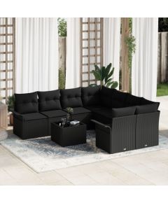 vidaXL Zestaw 9-częściowy sof ogrodowych z poduszkami Czarny Polirattan Dārza mēbeļu komplekti