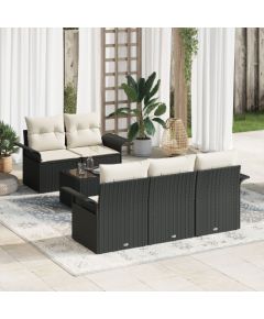 vidaXL 6-częściowy zestaw sof ogrodowych z poduszkami czarny polirattan Dārza mēbeļu komplekti