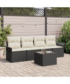 vidaXL Zestaw ogrodowy  5 części z poduszkami Czarny Polirattan Dārza mēbeļu komplekti