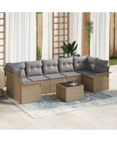 vidaXL Zestaw 8 częściowy sof ogrodowych  z poduszkami Beżowy z polirattanu Dārza mēbeļu komplekti