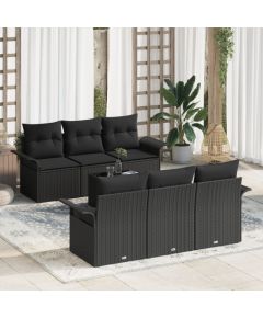 vidaXL Zestaw sof ogrodowych  z 7 elementami z poduszkami Czarny Polirattan Dārza mēbeļu komplekti