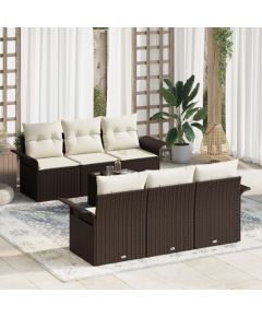 vidaXL Sofa ogrodowa  7-częściowa z poduszkami Brązowy Polirattan Dārza mēbeļu komplekti