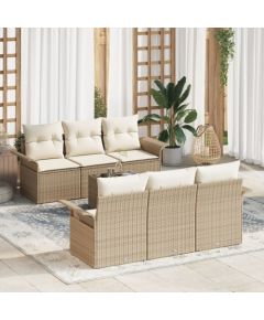 vidaXL 7-elementowy zestaw sof ogrodowych z poduszkami w kolorze beżowym i polirattan Dārza mēbeļu komplekti