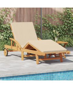 vidaXL Składany Leżak z Kółkami i Poduszką Beżowy Drewno Akacjowe Шезлонги и пляжные стулья