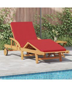 vidaXL Składany leżak  z kółkami i poduszką, czerwony, z litego drewna akacjowego Шезлонги и пляжные стулья