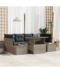 Vidaxl Zestaw sofy ogrodowej Zestaw 7 Szary Rattan i poliester Dārza mēbeļu komplekti