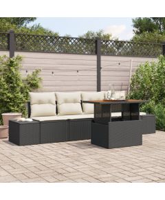 vidaXL Zestaw sof ogrodowych 5-częściowy z poduszkami czarny polirattan Dārza mēbeļu komplekti