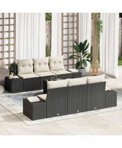 vidaXL Zestaw sof ogrodowych Zestaw 7 Czarno-biały Rattan, Poliester Dārza mēbeļu komplekti