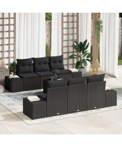 vidaXL Zestaw Sof na Ogród  7-elementowy Czarny Rattan, Poliester Dārza mēbeļu komplekti
