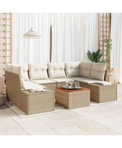 vidaXL Zestaw sofy ogrodowej 7 Elementów Beżowy Polirattan Dārza mēbeļu komplekti
