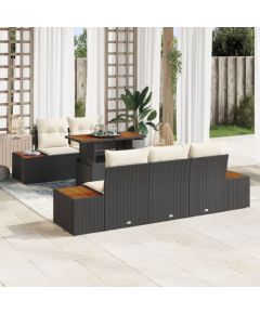 Zestaw ogrodowy vidaXL 6 części Czarny, Brązowy Rattan, Drewno, Poliester Dārza mēbeļu komplekti