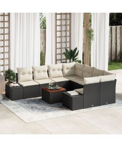 vidaXL Zestaw sofy ogrodowej  9-elementowy Czarno-kremowy Dārza mēbeļu komplekti