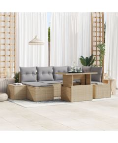 Vidaxl Zestaw sof ogrodowych Zestaw 7 Beżowy, Szary Rattan, Poliester Dārza mēbeļu komplekti