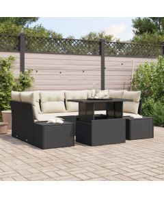 Vidaxl Zestaw Sof Ogrodowych Zestaw 7 Czarny i Kremowy Dārza mēbeļu komplekti