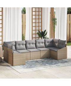 Vidaxl Zestaw sof ogrodowych Zestaw 7 Beżowy, Szary Rattan, Poliester Dārza mēbeļu komplekti