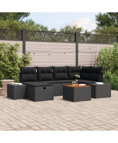 Zestaw sof ogrodowych vidaXL 7-elementowy Czarny Polirattan Dārza mēbeļu komplekti