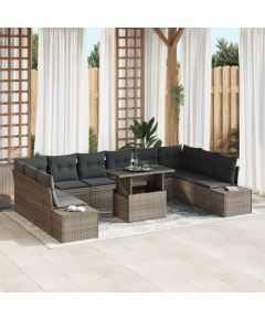 Zestaw sof ogrodowych vidaXL 11 części Szary Rattan, Poduszki z poliestru Dārza mēbeļu komplekti