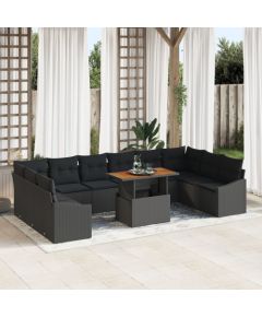vidaXL Zestaw Sofy Ogrodowej Zestaw 11 Czarny Rattan i Drewno Dārza mēbeļu komplekti