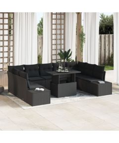 vidaXL Zestaw Sof Ogrodowych 10 Części Czarny Rattan, Poduszki Poliestrowe Dārza mēbeļu komplekti