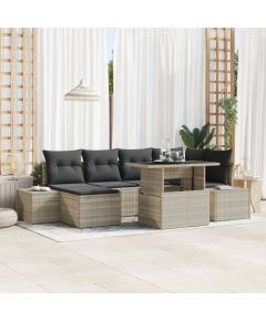 vidaXL Zestaw Sofa Ogrodowa Zestaw 7 Brązowy, Szary Rattan, Poliester Dārza mēbeļu komplekti