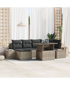 vidaXL Zestaw sofy ogrodowej 7-elementowy Beżowy Rattan, Poliester Dārza mēbeļu komplekti