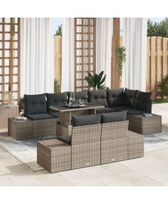 Zestaw Sofy Ogrodowej vidaXL Zestaw 9 Brązowy, Szary Rattan, Tkanina Dārza mēbeļu komplekti