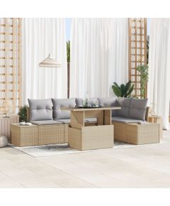 Zestaw sofy ogrodowej vidaXL 6 elementów Beżowy, Szary Rattan, Poliester Dārza mēbeļu komplekti