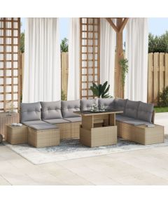 vidaXL Zestaw Sofy Ogrodowej Zestaw 9 Elementów Beżowy Rattan Dārza mēbeļu komplekti